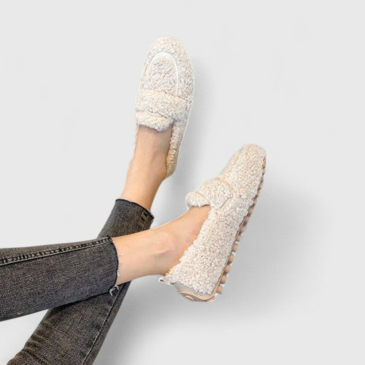 Chaussons femme doublés, mocassins d’intérieur en polaire pour l’automne