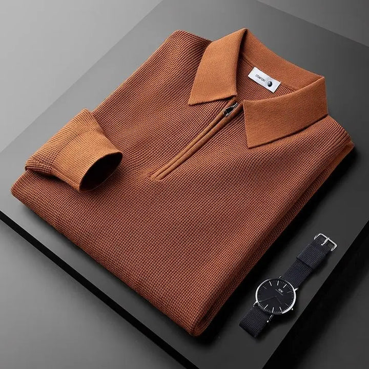 Sweat-shirt homme en coton à col zippé, maille gaufrée, automne