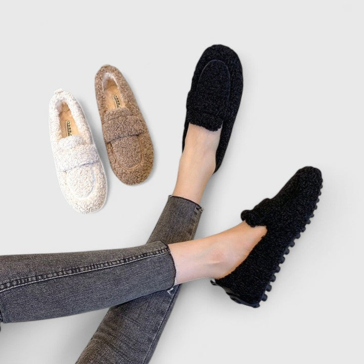 Chaussons femme doublés, mocassins d’intérieur en polaire pour l’automne