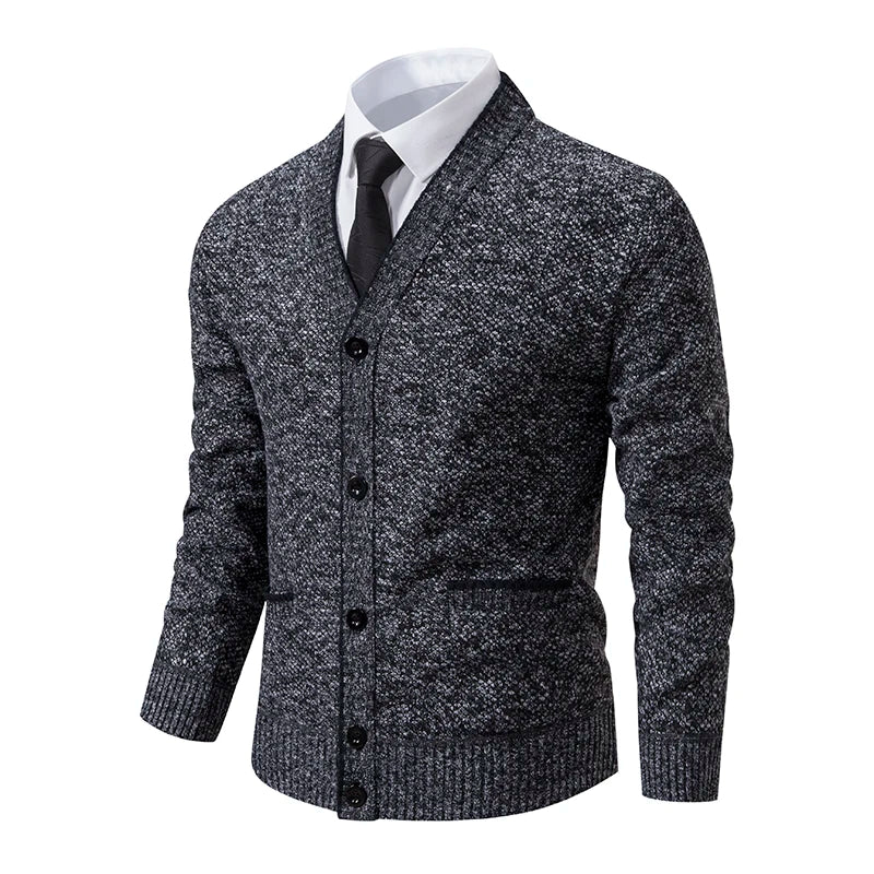 Men's V-neck wool sweater with a heathered finish, elegant for autumn