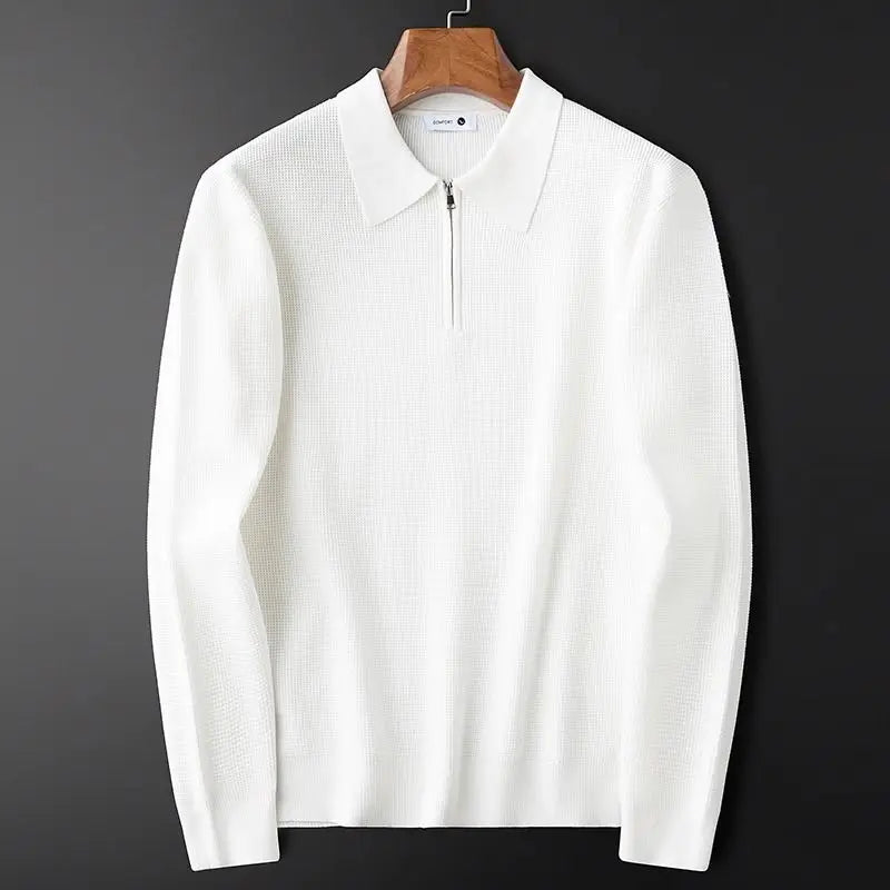 Sweat-shirt homme en coton à col zippé, maille gaufrée, automne