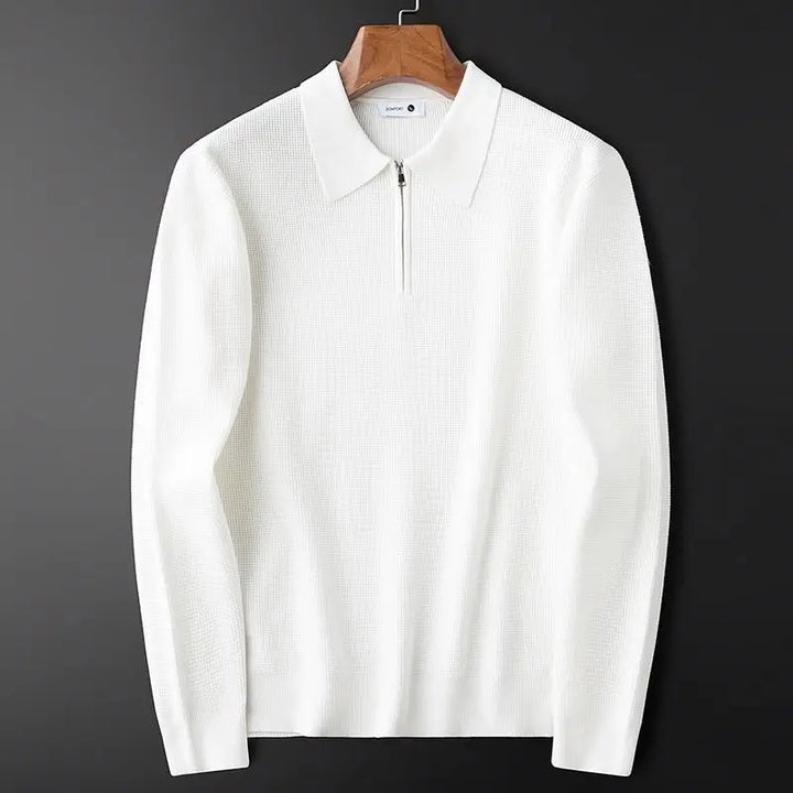 Sweat-shirt homme en coton à col zippé, maille gaufrée, automne