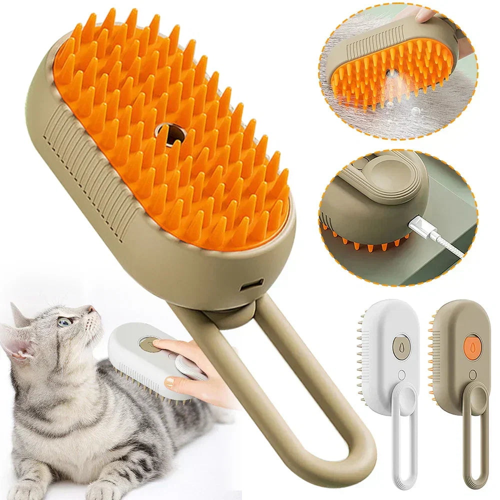 3-in-1 Plastic Electric Steam Brush for Dogs and Cats – Autumn
