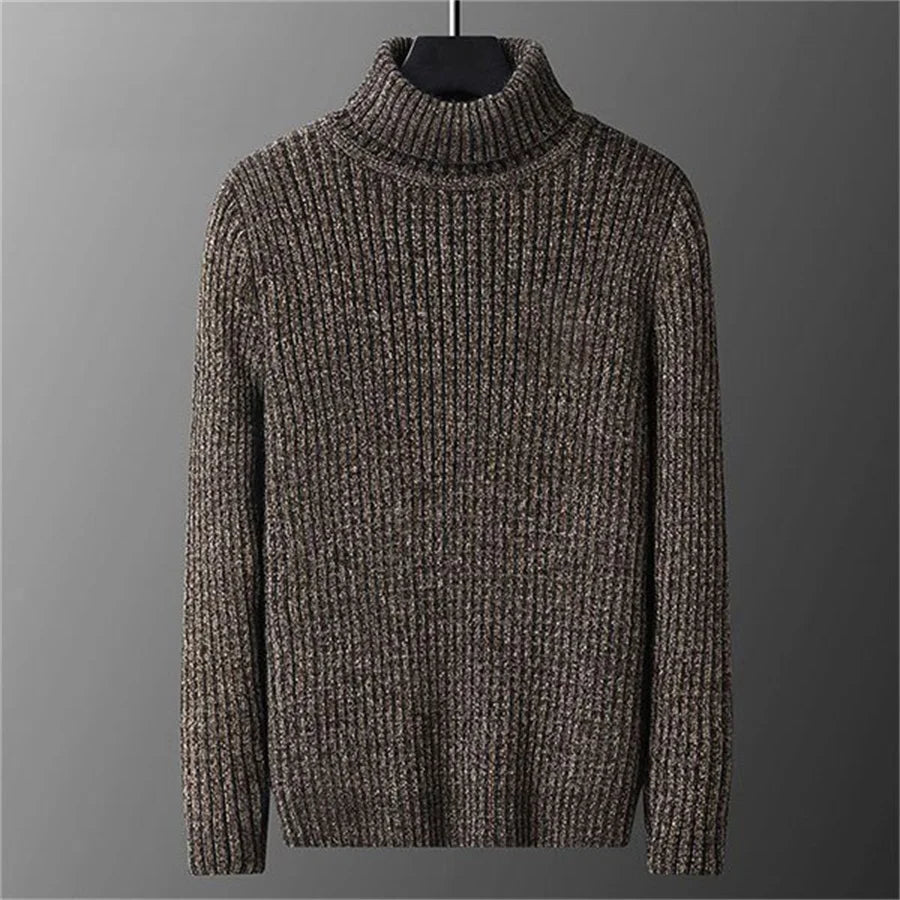 Pull en laine pour homme à col roulé, côtelé et classique, idéal pour l’automne