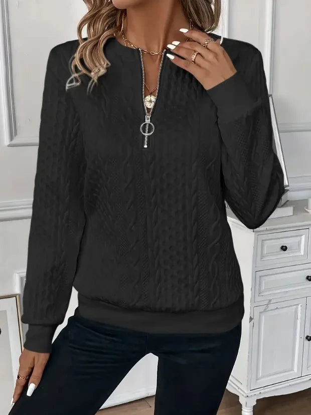Women's textured zip-up sweatshirt for autumn and everyday outfits