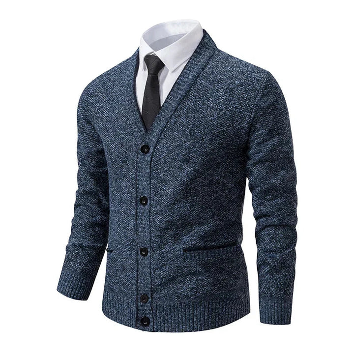 Men's V-neck wool sweater with a heathered finish, elegant for autumn