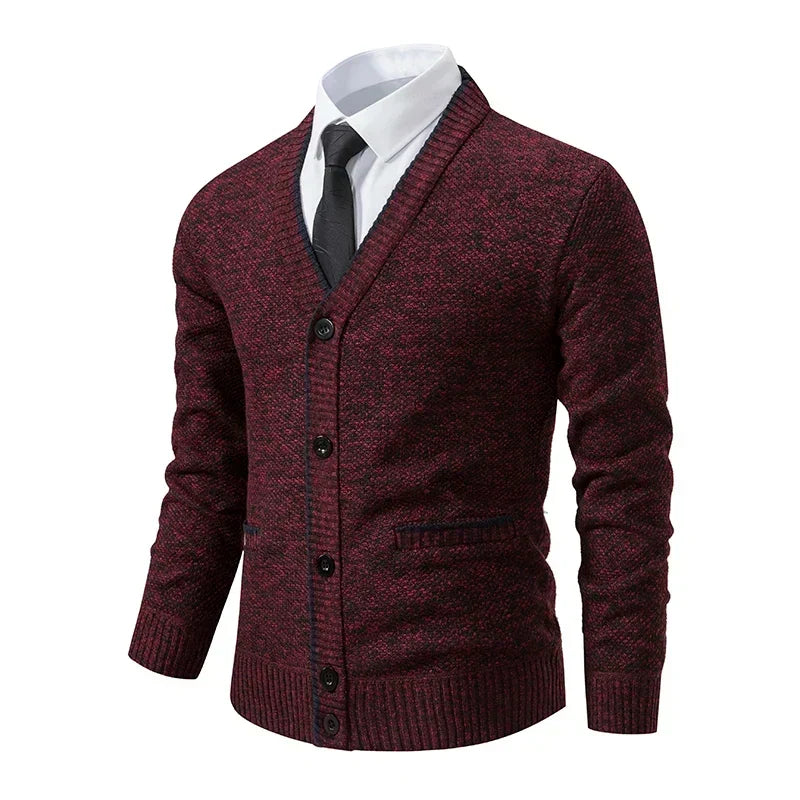 Men's V-neck wool sweater with a heathered finish, elegant for autumn