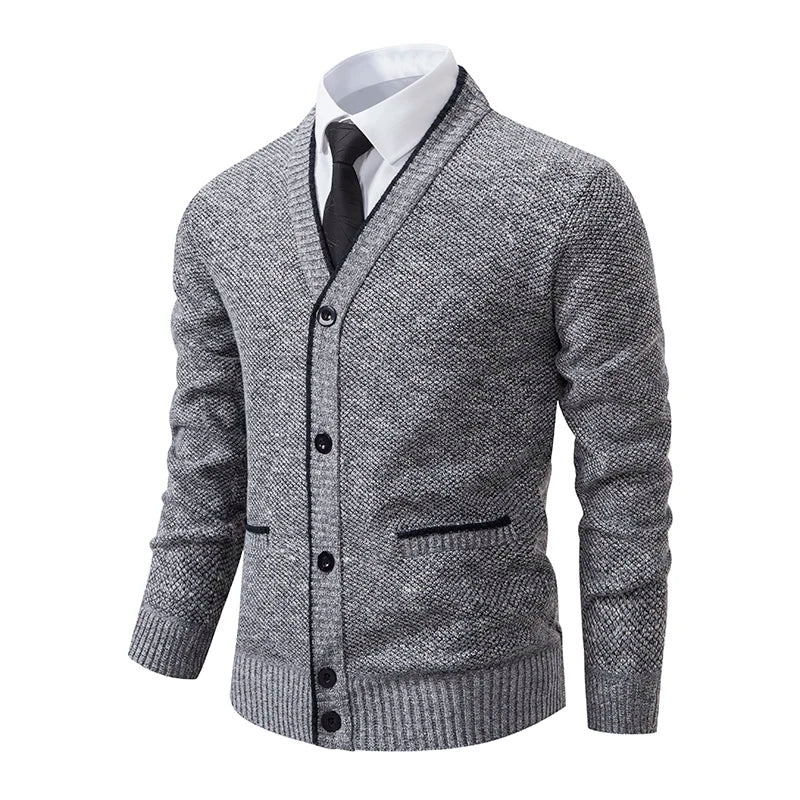 Men's V-neck wool sweater with a heathered finish, elegant for autumn