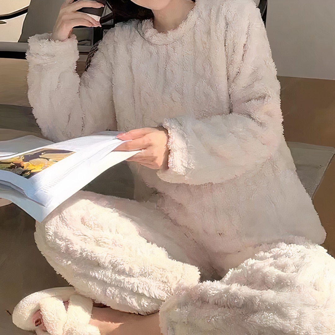 Ensemble de pyjama femme en fleece chaud pour l’automne coupe confortable manches longues