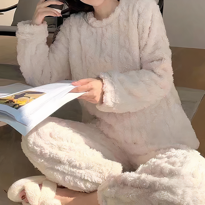 Ensemble de pyjama femme en fleece chaud pour l’automne coupe confortable manches longues