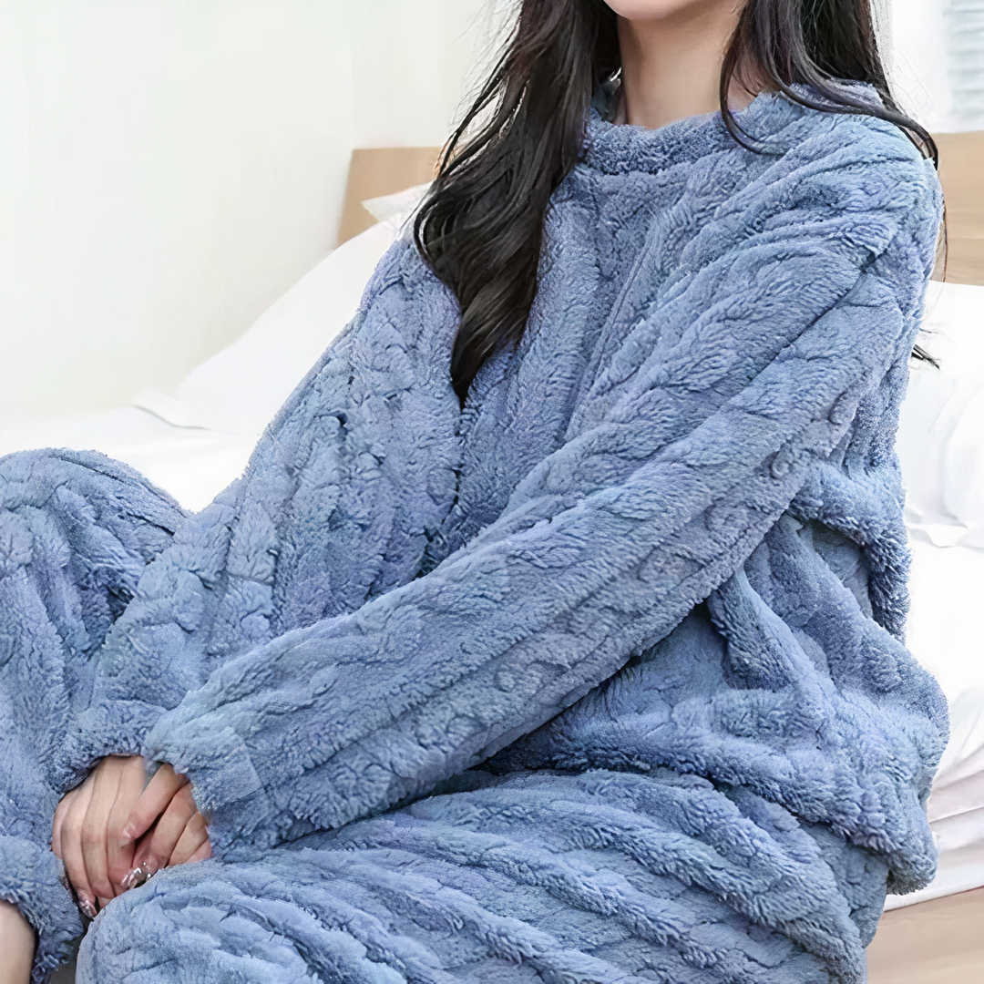 Ensemble de pyjama femme en fleece chaud pour l’automne coupe confortable manches longues