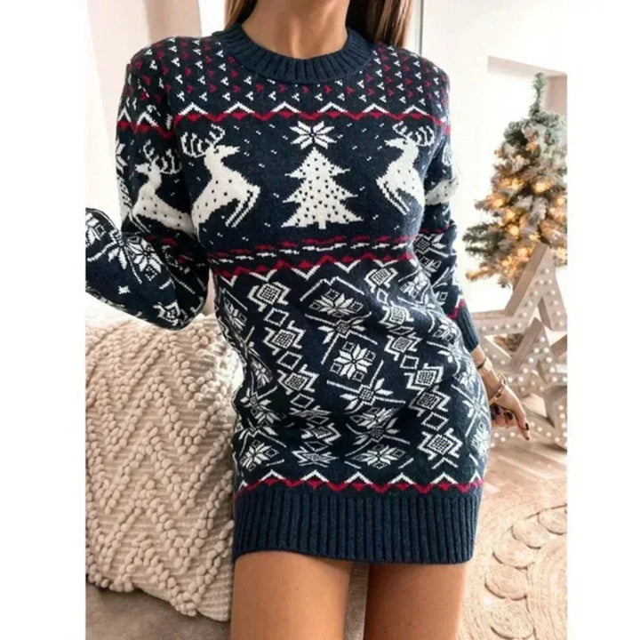 Robe de Noël femme en tricot chaud à manches longues pour l’hiver et les fêtes