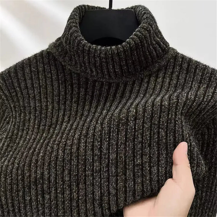 Pull en laine pour homme à col roulé, côtelé et classique, idéal pour l’automne