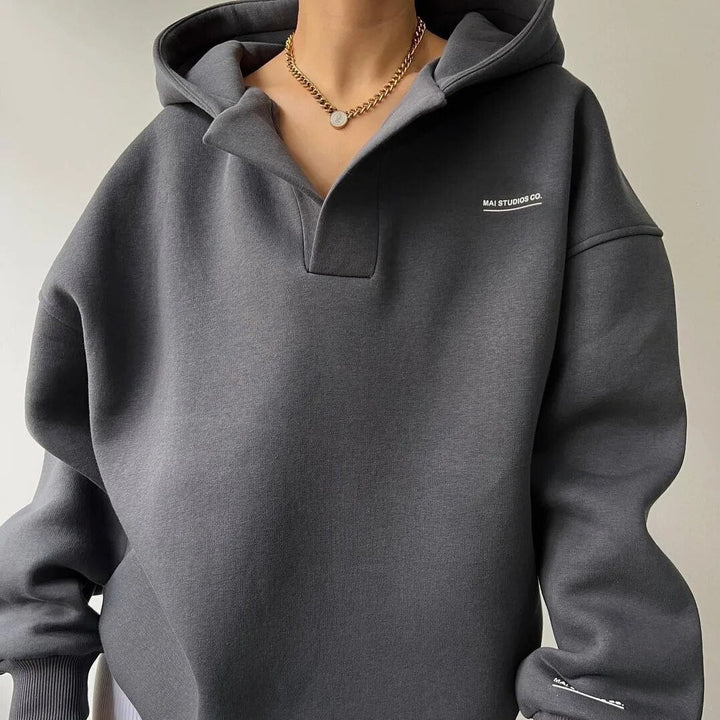 Oversized women’s hoodie with dropped shoulders for late summer and fall
