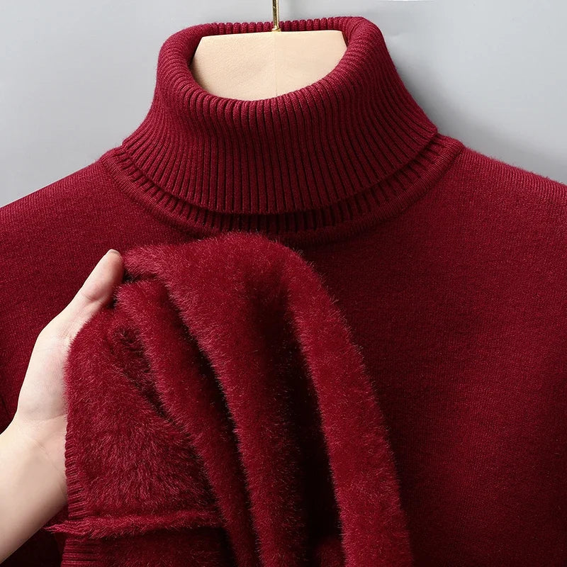 Col roulé en maille pour homme, pull classique d’automne à coupe ajustée