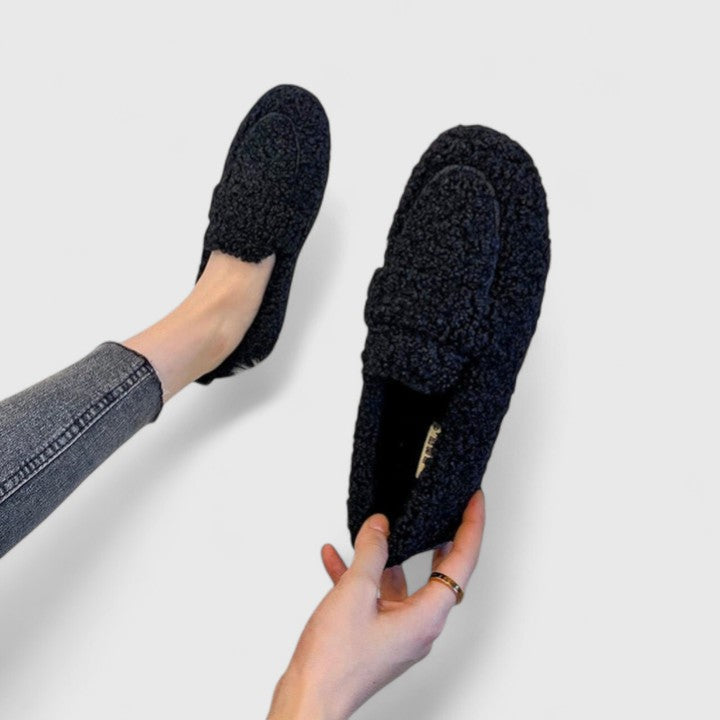 Chaussons femme doublés, mocassins d’intérieur en polaire pour l’automne