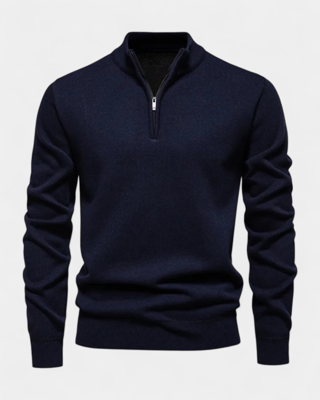 Pull homme en coton à demi-zip, col montant côtelé, modèle automnal