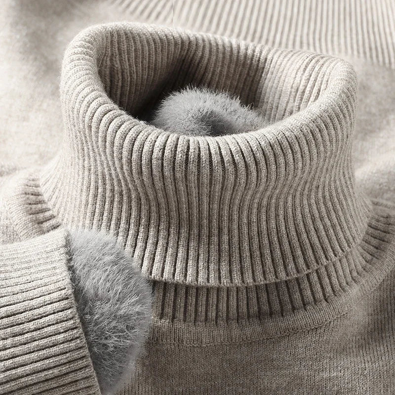 Col roulé en maille pour homme, pull classique d’automne à coupe ajustée