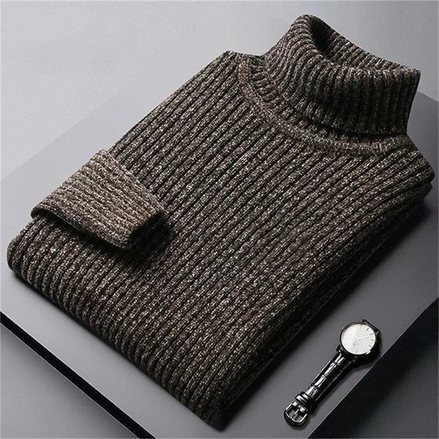 Pull en laine pour homme à col roulé, côtelé et classique, idéal pour l’automne