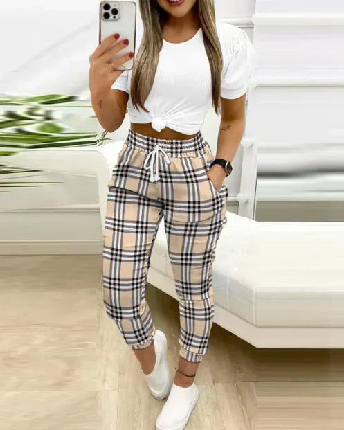 Bernice - Stylish printed pants with a drawstring