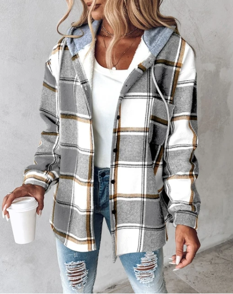 Veste chemise femme en flanelle et coton à capuche pour l’été et la mi-saison