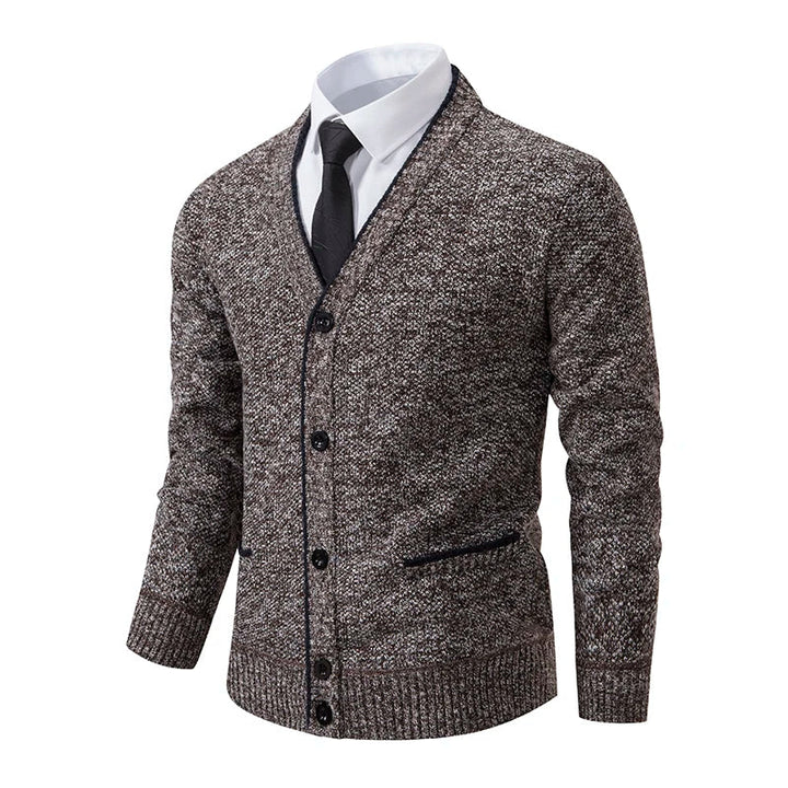 Men's V-neck wool sweater with a heathered finish, elegant for autumn