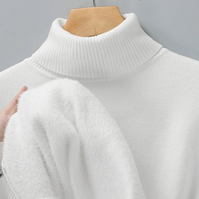 Col roulé en maille pour homme, pull classique d’automne à coupe ajustée