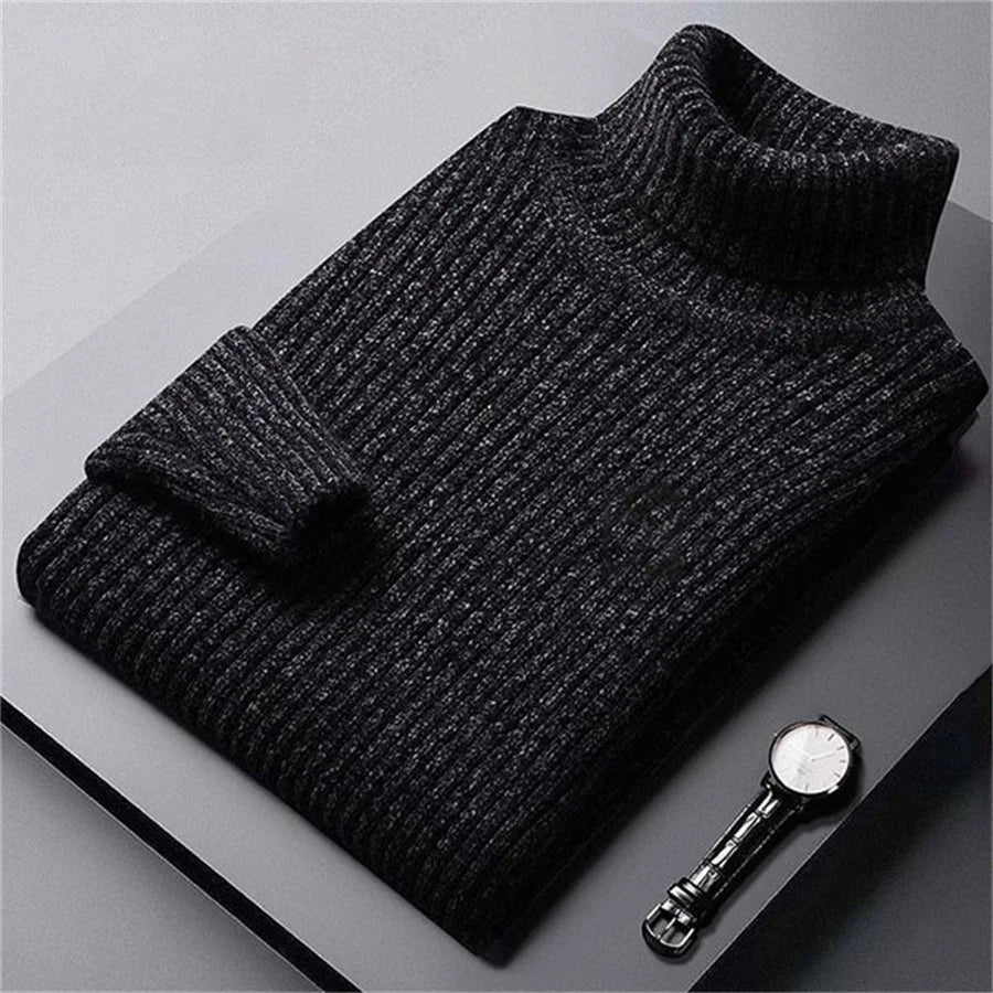 Pull en laine pour homme à col roulé, côtelé et classique, idéal pour l’automne
