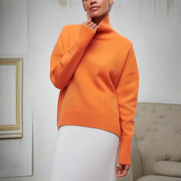 Pull femme à col haut doux et respirant pour la fin de l’été et la mi-saison