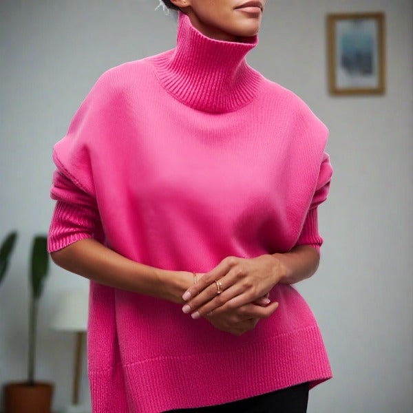 Pull femme à col haut doux et respirant pour la fin de l’été et la mi-saison