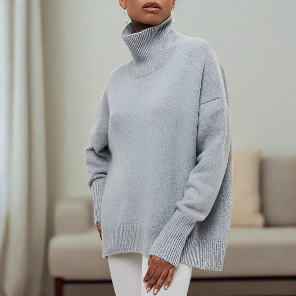 Pull femme à col haut doux et respirant pour la fin de l’été et la mi-saison