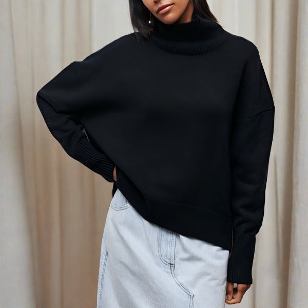 Pull femme à col haut doux et respirant pour la fin de l’été et la mi-saison
