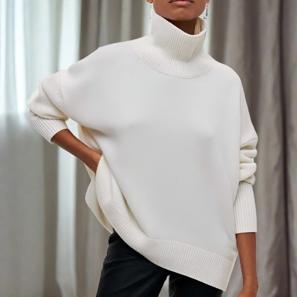 Pull femme à col haut doux et respirant pour la fin de l’été et la mi-saison