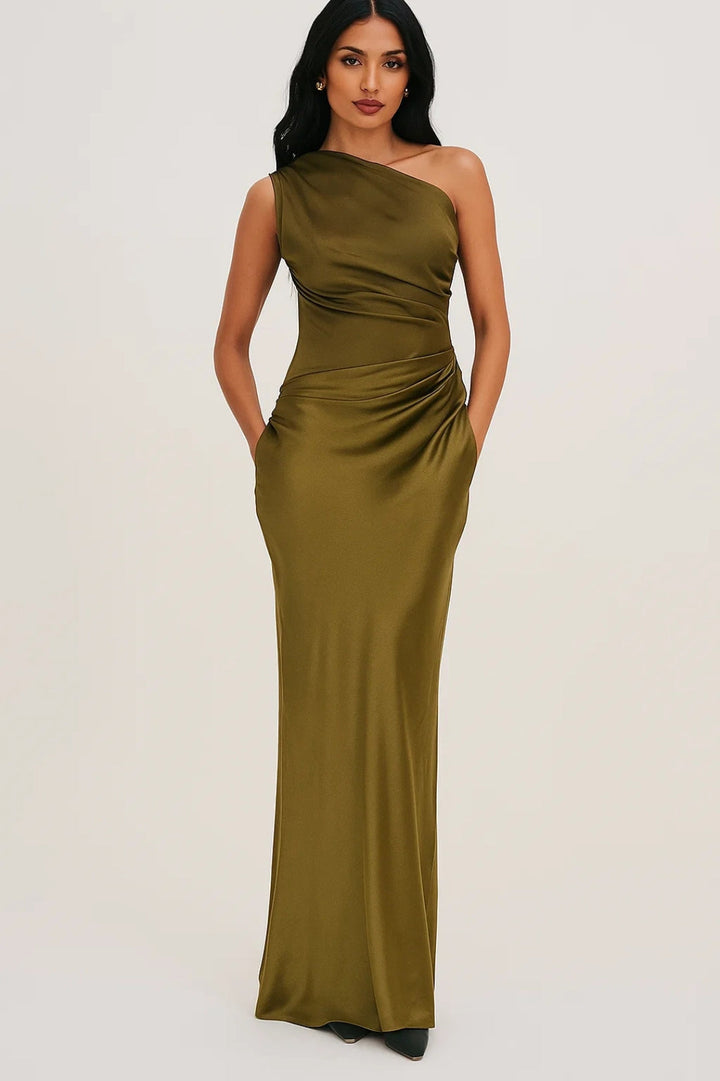 Robe maxi de soirée femme à une épaule avec silhouette ajustée pour événements élégants
