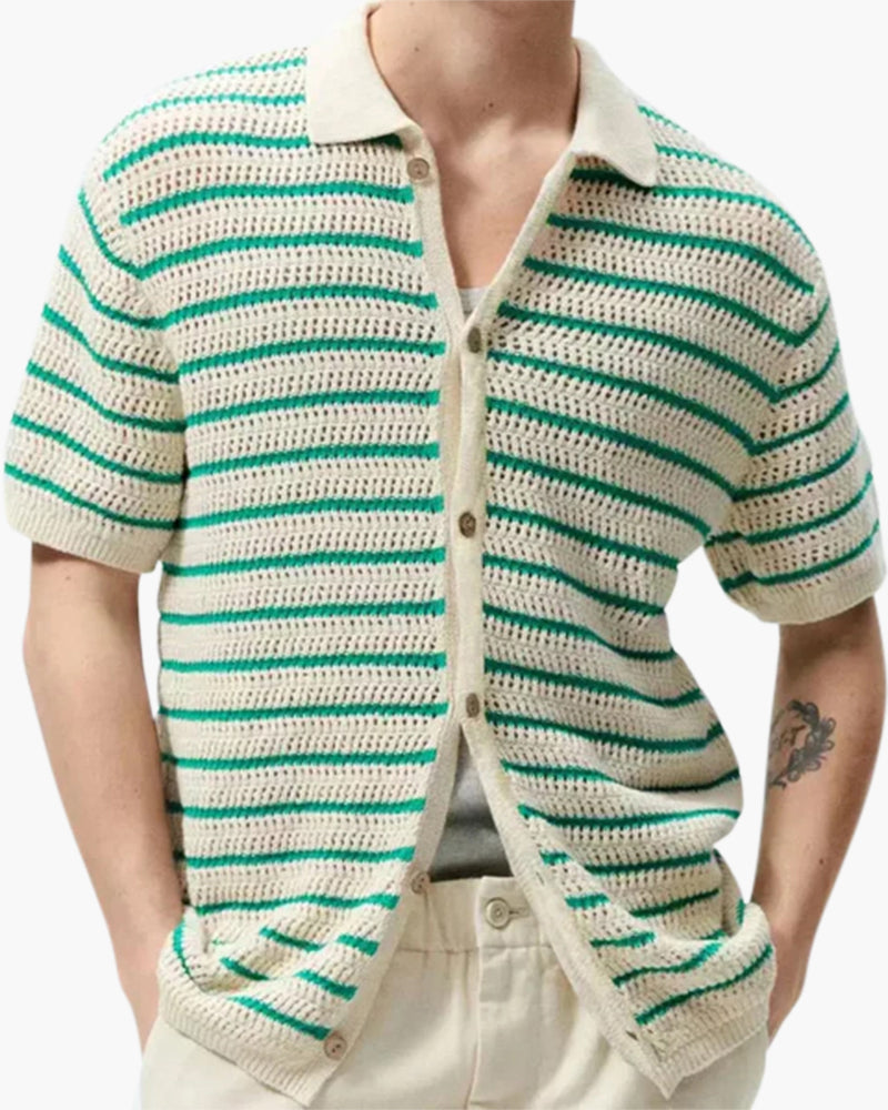 Weston | Chemise d'été pour hommes à rayures vertes fraîches avec boutons pour un look frais et élégant.