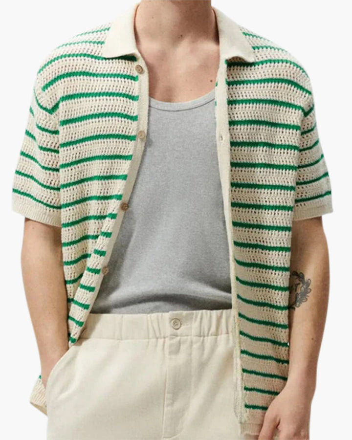 Weston | Chemise d'été pour hommes à rayures vertes fraîches avec boutons pour un look frais et élégant.