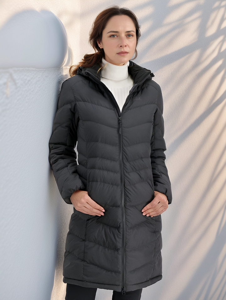 Women’s water-resistant long quilted coat