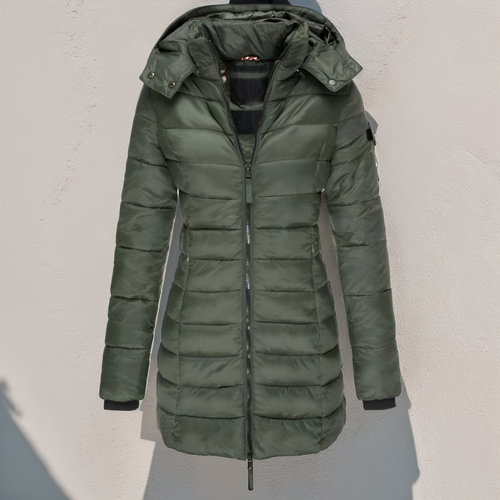 Women’s water-resistant long quilted coat