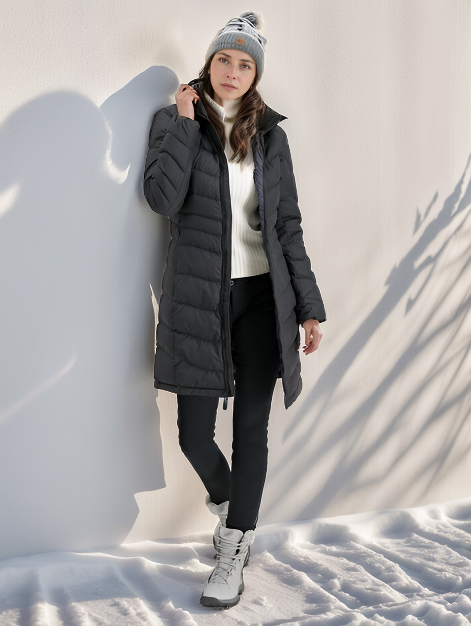 Women’s water-resistant long quilted coat