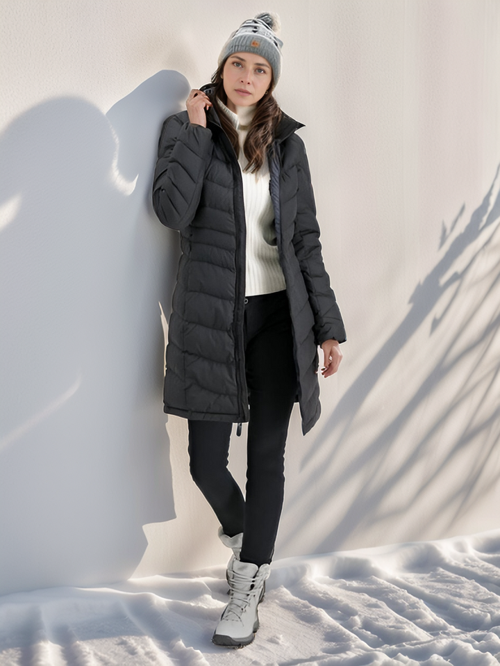 Women’s water-resistant long quilted coat