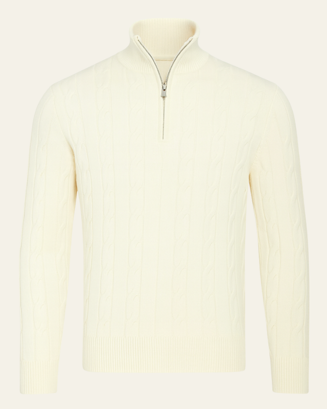 Pull en laine pour homme à col zippé, en maille torsadée, tricot d’automne