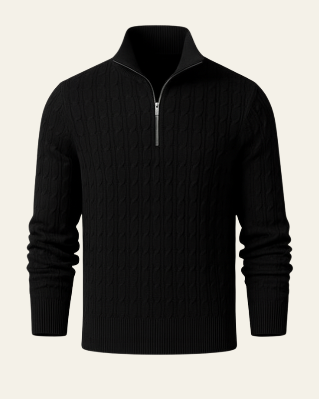 Pull homme en tricot à fermeture éclair, motif torsadé, automnal