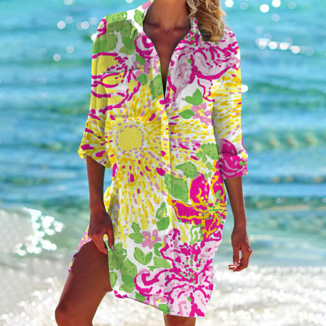 Savanna - Elegant summer blouse for women with trendy tie-dye and button closure.