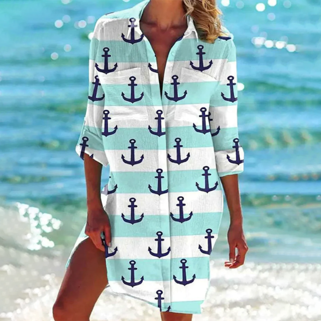 Savanna - Elegant summer blouse for women with trendy tie-dye and button closure.
