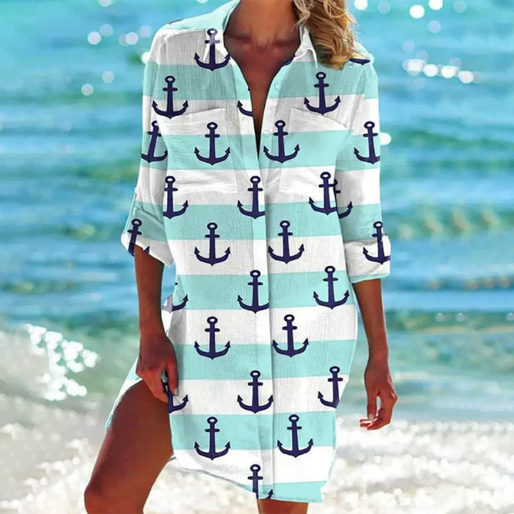 Savanna - Elegant summer blouse for women with trendy tie-dye and button closure.