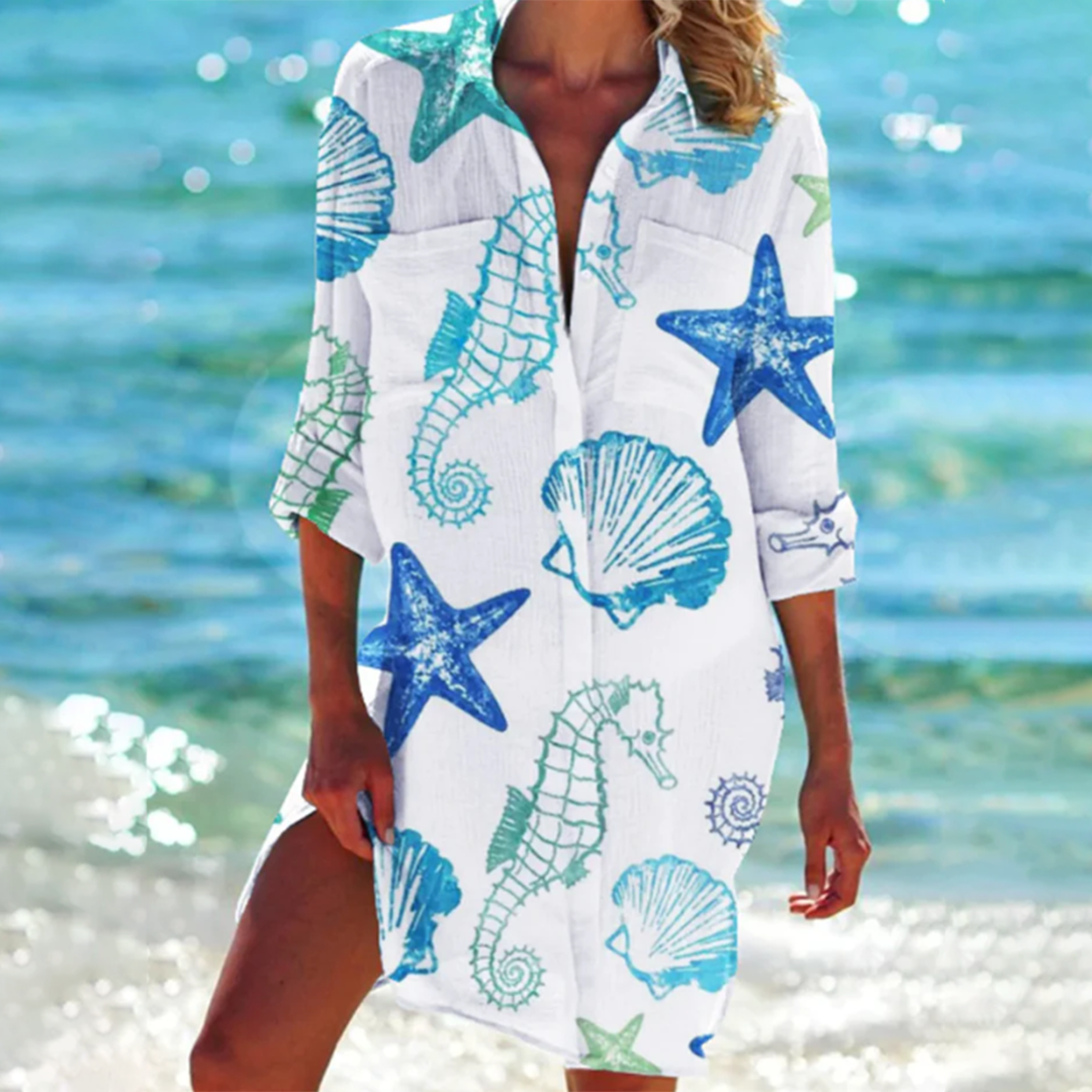 Savanna - Elegant summer blouse for women with trendy tie-dye and button closure.