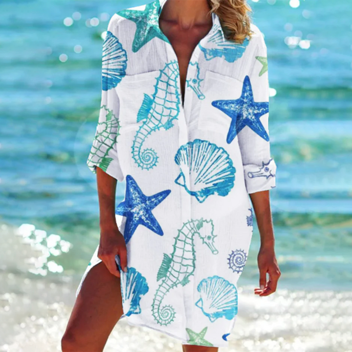 Savanna - Elegant summer blouse for women with trendy tie-dye and button closure.