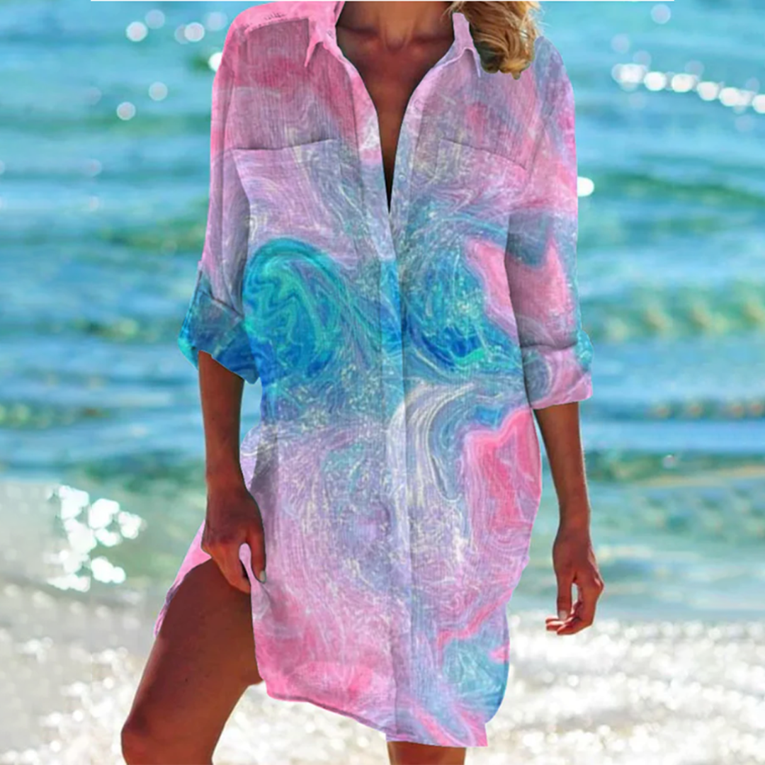 Savanna - Elegant summer blouse for women with trendy tie-dye and button closure.