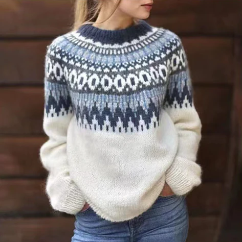 Pull femme en laine tricot nordique chaud pour automne hiver maille élégante
