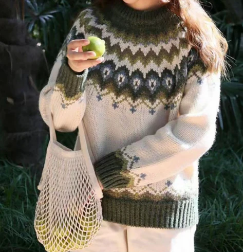 Pull femme en laine tricot nordique chaud pour automne hiver maille élégante